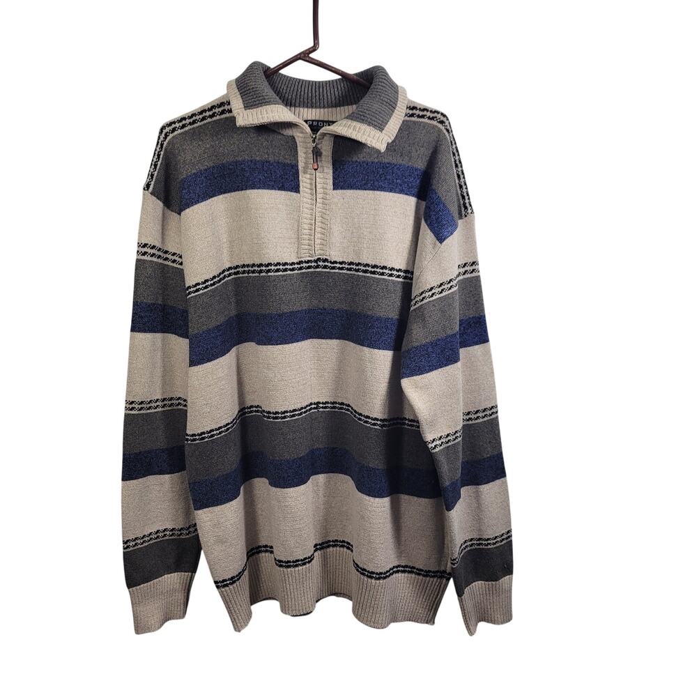 Pronti Quarter Zip Knit Sweater With Horizontal Stripes Size 5XL 91226-1414
